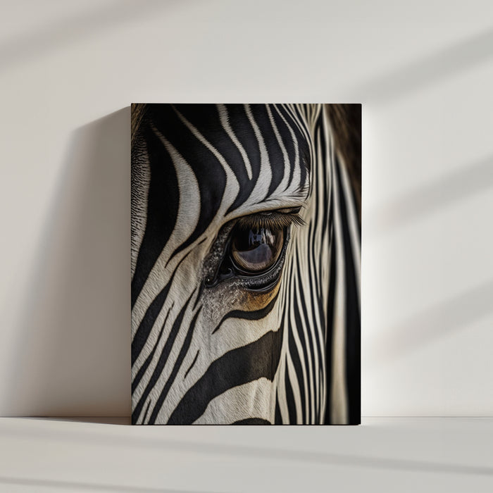 Zebra wall art, high-quality photo, close-up of striped fur