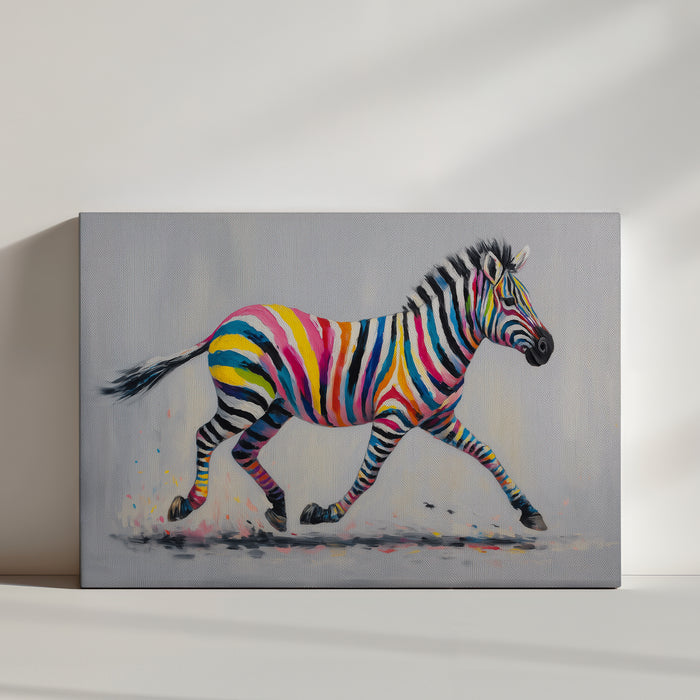 Rainbow-striped zebra canvas art