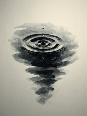 Minimalist wall art with watercolor ripple effect in black and white, creating a zen and calming ambiance