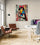 Colorful street art canvas of a princess with a spray paint can on an abstract background, modern wall art for an elegant office