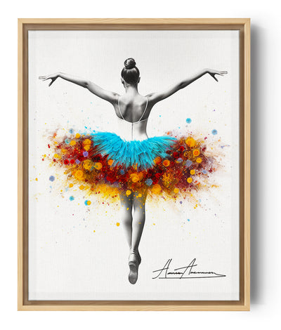 Aanpasbare wandkunst met een ballerina met een bloementutu, die levendigheid en poëzie verenigt.