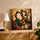 Blue yellow orange abstract canvas wall art of three women performing African dance