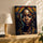 Toile femme noire pop art pour salon buffet chêne lampe