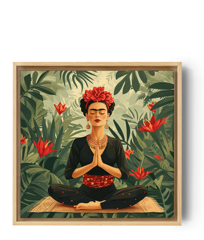 Toile artistique Frida Kahlo, détail floral tropical, énergie zen de méditation, style intérieur vibrant