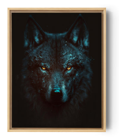 Schilderij van majestueuze zwarte wolf: boeiende dierlijke charme