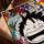 Anime street art portrait canvas for living room, framed in golden oak