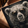 Black and white bear wearing glasses wall art for a Scandinavian office