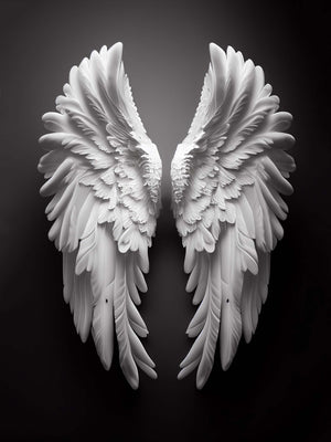 Angel canvas, white wings, ethereal atmosphere, romance.