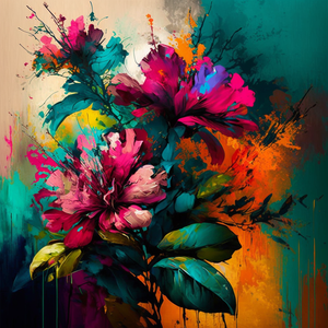 Modern floral painting with abstract art mix, colorful