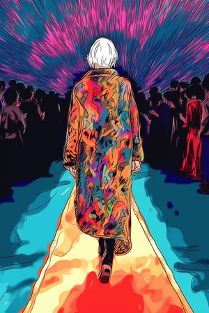 colorful art piece, fashion runway illustration