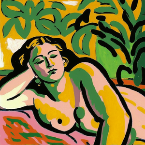 colorful elongated nude woman painting