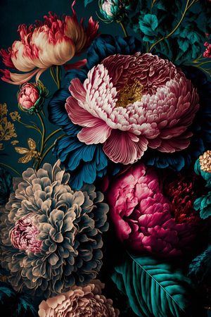 Baroque peony art with dramatic flair