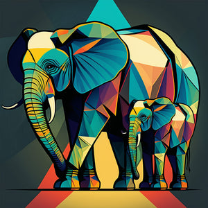 Colorful pop art elephant wall art with geometric shapes