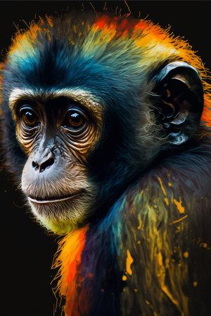 Decorative art of young monkey with colorful fur, street art