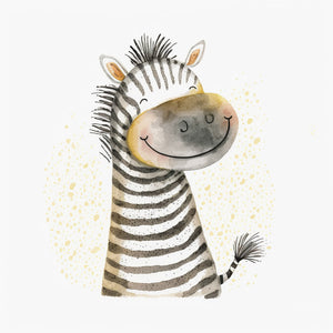 Zebra portrait wall art for nursery, pastel-colored child illustration