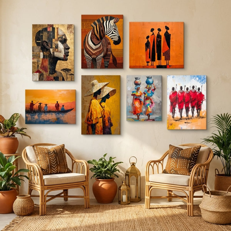 Mur-galerie de tableaux africains — toile sur châssis, décoration murale | MyselfMonArt