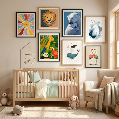Nursery poster and print in a baby’s room — gallery wall nursery wall decor by MyselfMonArt