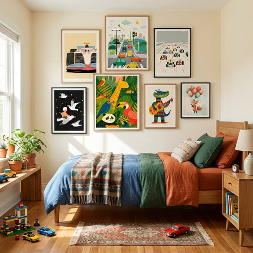 Boys’ room poster and wall art print on a gallery wall — kids’ bedroom decor | MyselfMonArt