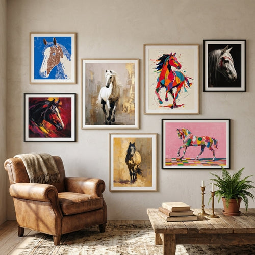 Horse poster and art print in an equestrian interior — gallery wall decor by MyselfMonArt