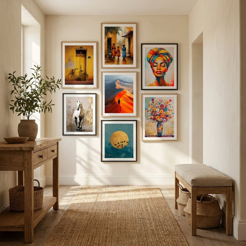 Posters and art prints for entryway and hallway in a bright foyer — gallery wall decor | MyselfMonArt