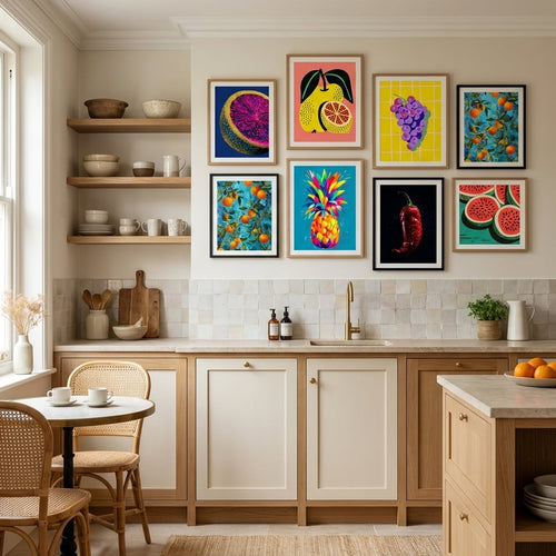 Gallery wall of fruit and vegetable posters & prints — framed kitchen wall decor | MyselfMonArt