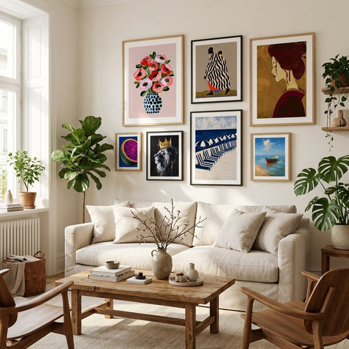 Posters and wall art prints — mixed-style gallery wall in an elegant living room | MyselfMonArt
