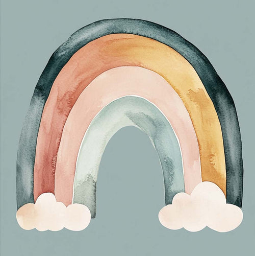 watercolor illustration of a rainbow in soft pastel colors