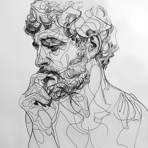 line art illustration of a thinker
