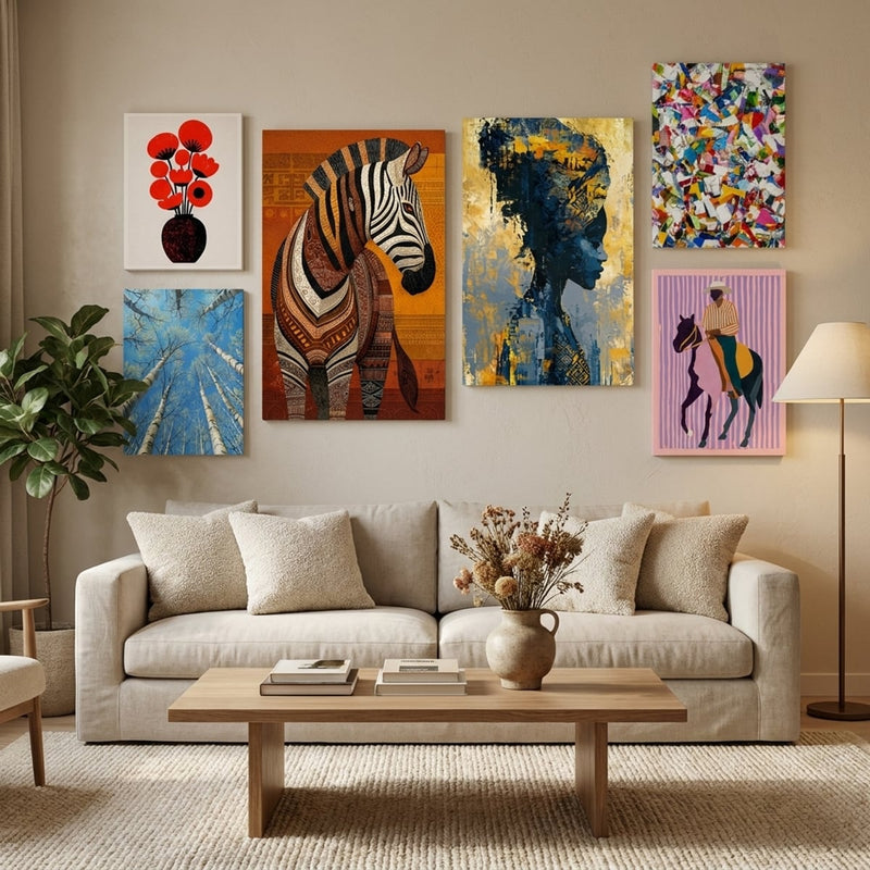 Mur-galerie de tableaux salon — toile sur châssis, décoration murale | MyselfMonArt