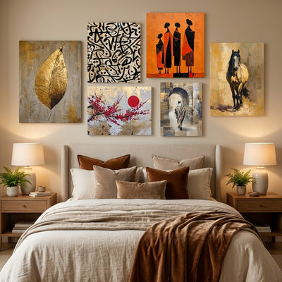 Mur-galerie de tableaux chambre adulte — toile sur châssis, décoration murale | MyselfMonArt
