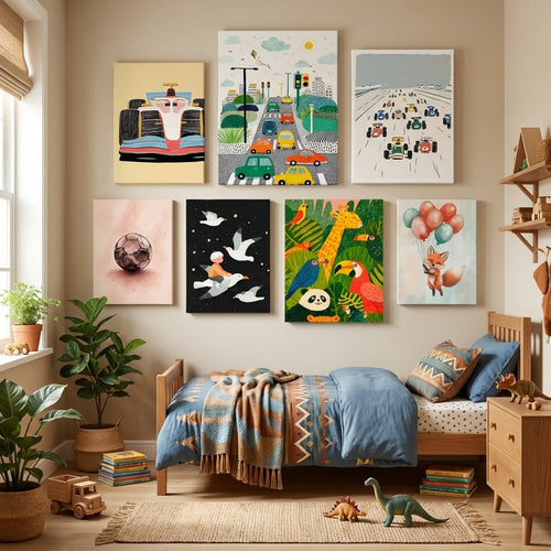 Mur-galerie de tableaux chambre de garçon — toile sur châssis, décoration murale | MyselfMonArt