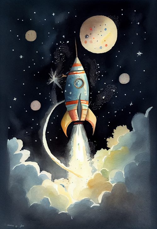 Tableau enfant  thème de l'espace avec fusée, étoiles et astres lumineux