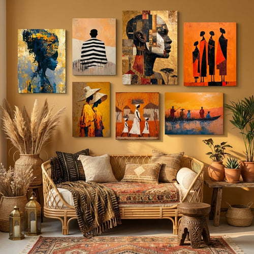Mur-galerie de tableaux ethniques — toile sur châssis, décoration murale | MyselfMonArt