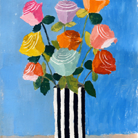 Bloemenschilderij in verf, kleurrijk en levendig