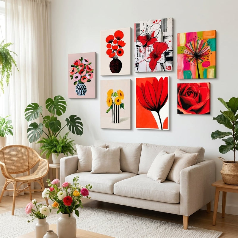 Mur-galerie de tableaux fleurs — toile sur châssis, décoration murale | MyselfMonArt