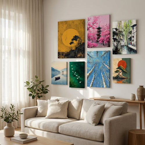 Gallery wall of landscape paintings — stretched canvas wall art, wall decor | MyselfMonArt