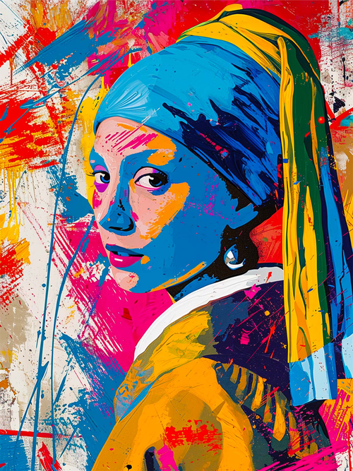 Creative Street Art Canvas of Vermeer's "Girl with a Pearl Earring" Reimagined