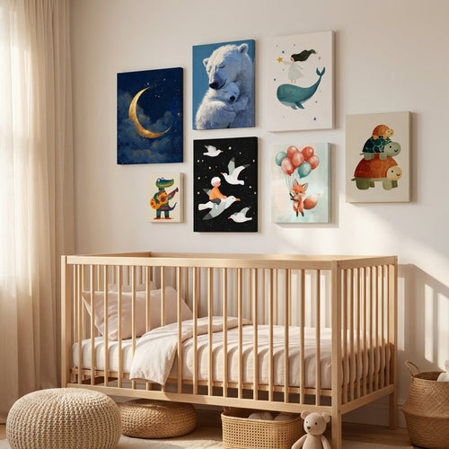 Mur-galerie de tableaux chambre de bébé — toile sur châssis, décoration murale | MyselfMonArt