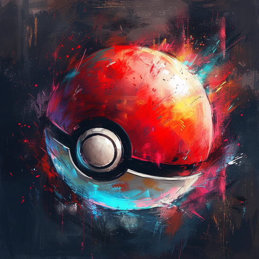 tableau Pokemon Poké ball coloré, enfant garçon, rouge, bleu foncé.