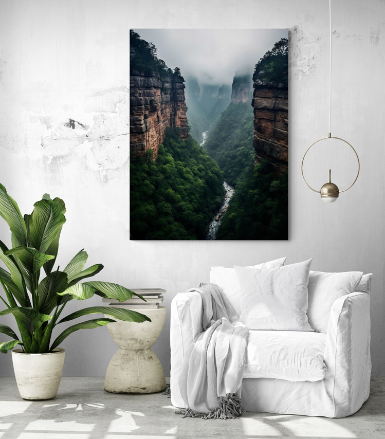 toile photo du canyon dans un salon moderne blanc