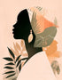 tableau déco boho chic, art Boho, illustrations femme africaine, couleurs douces, formes organiques, sur une texture de papier,