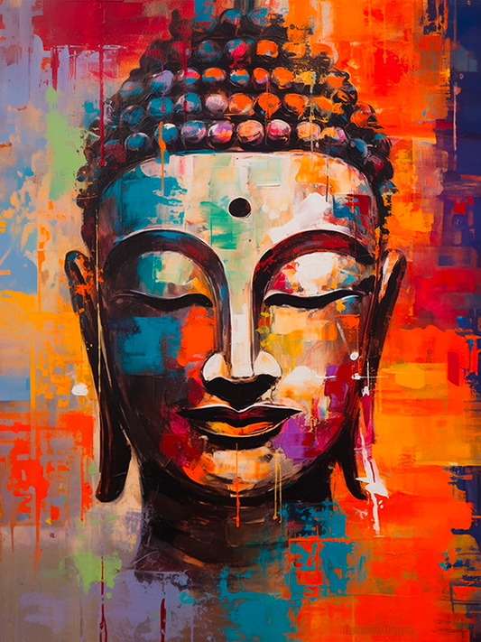représentation coloré de buddha, couleurs chaudes