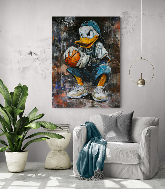 Salon moderne, toile Donald Duck, déco street art.