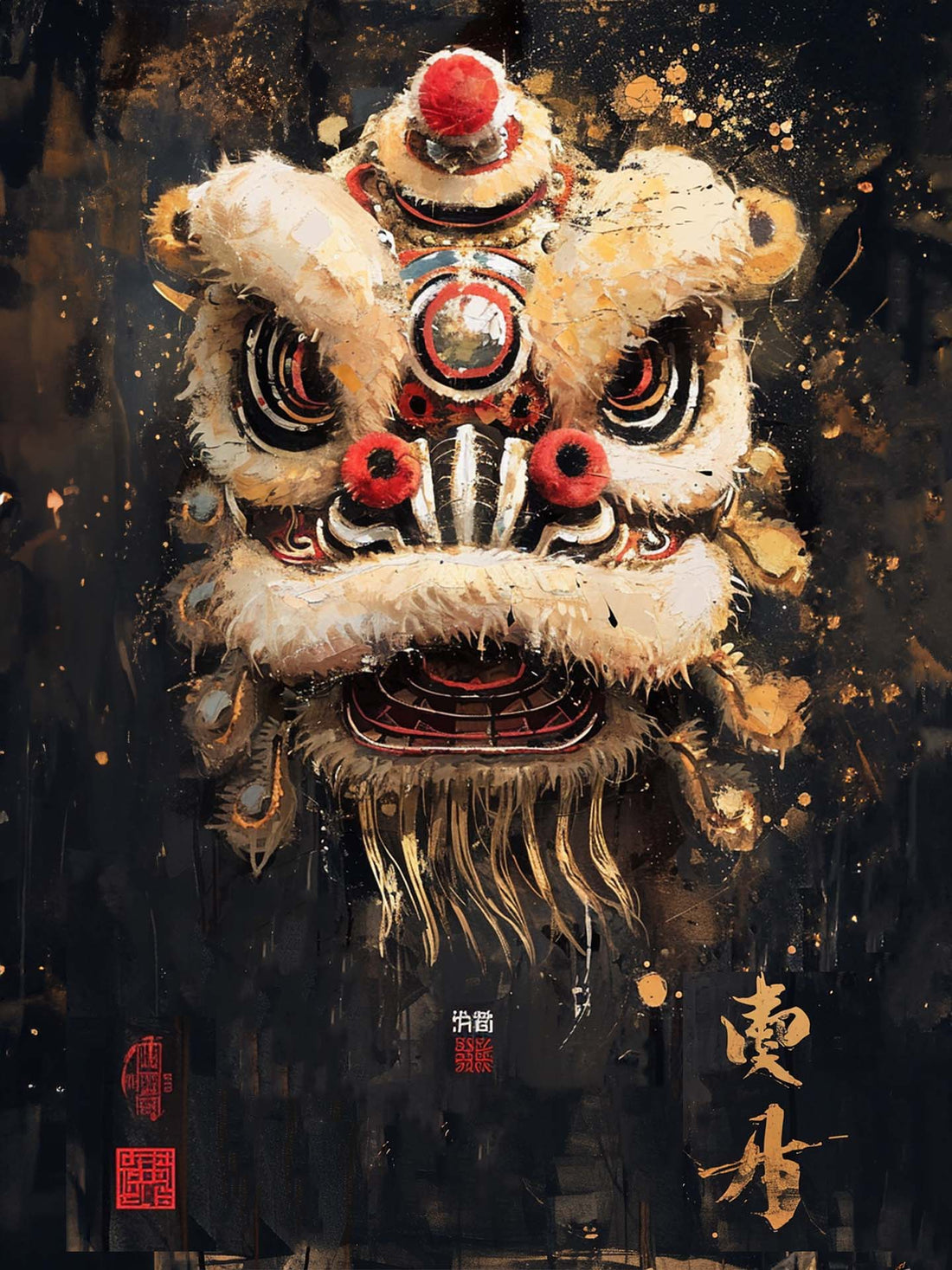 Tableau Lion chinois - Chance et prospérité