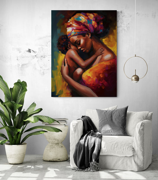 Amour maternel africain capturé dans une toile murale pour salon