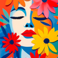 Illustration vibrante d'une femme parmi un bouquet multicolore, captivant le regard