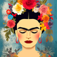 Tableau Frida Kahlo à fleurs décrivant le visage iconique de l'artiste en couronne florale