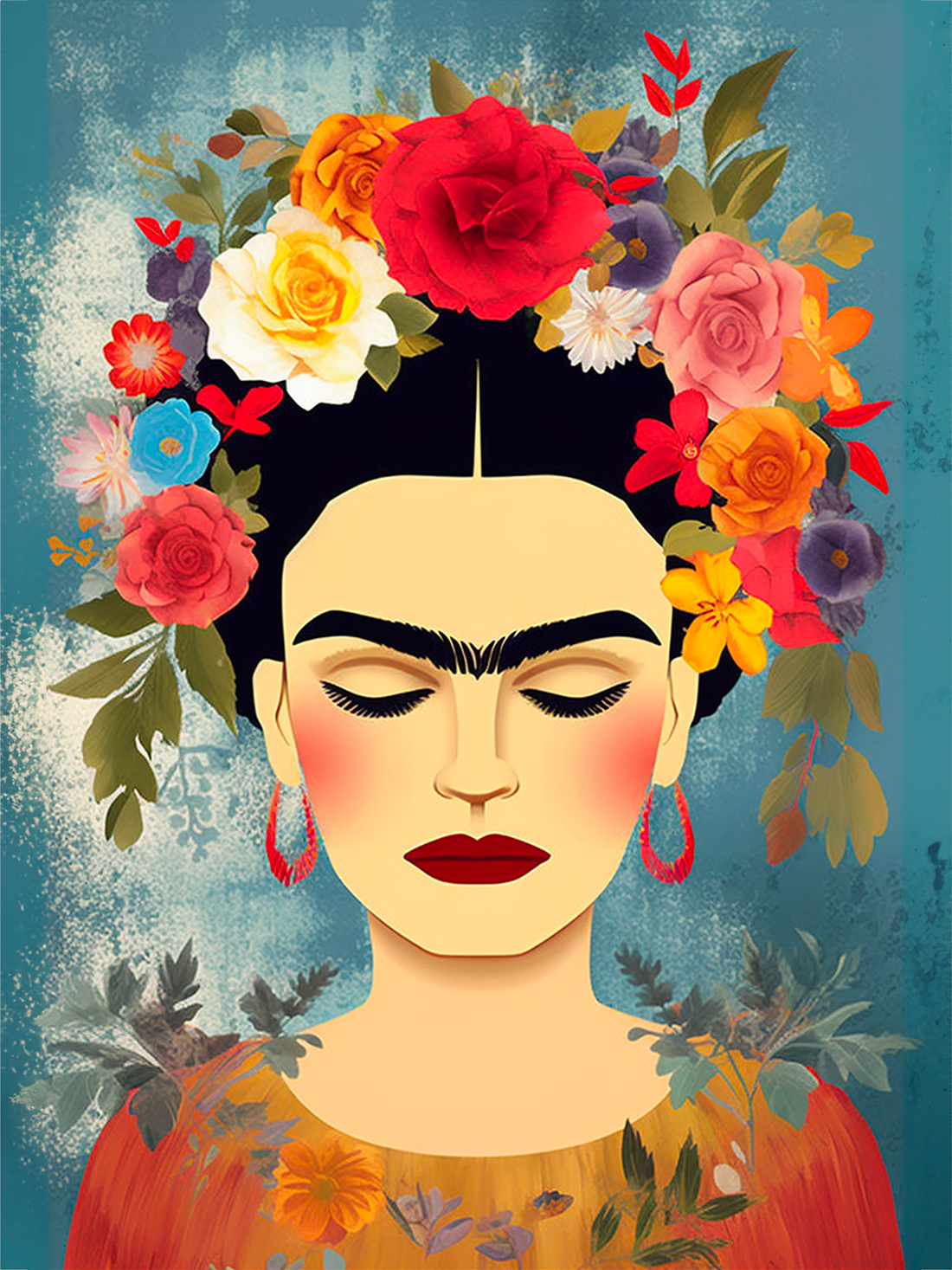 Tableau moderne Frida Kahlo – éclat floral poétique