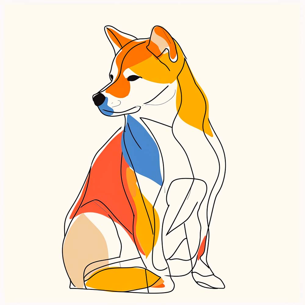 Shiba Inu Wall Art Print – Vibrant Line Art