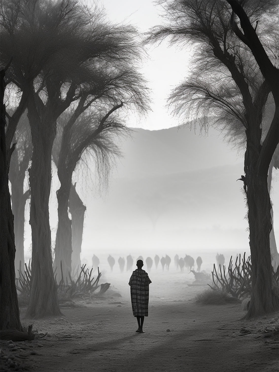Omo Valley Ethiopia Canvas Print – Black & White Dawn